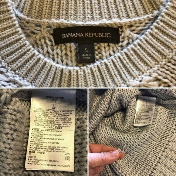 Banana Republic Womens Gray Knit Pullover Sweater Long Sleeve Round Neck Small - Picture 9 of 13